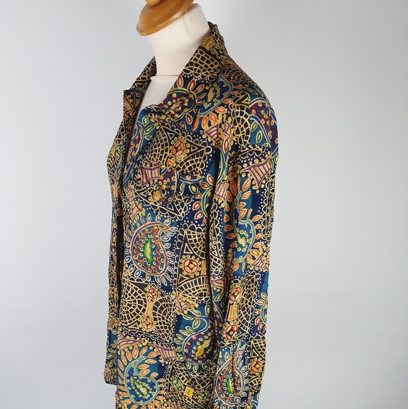Vintage Tops - Vintage retro funky print long sleeve shirt top M L